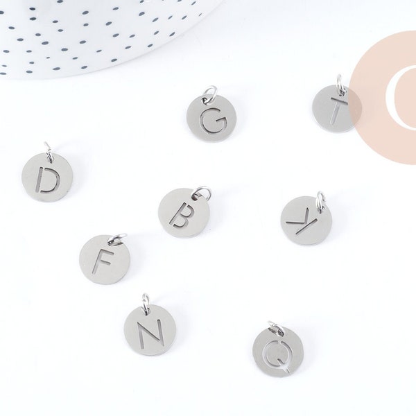 Pendentif lettre initiale acier 201 inoxydable argenté sans nickel 12mm, acier platine x1 G8969