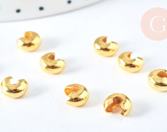 Crush bead cover in smooth golden brass 6 mm in diameter, jewelry making, jewelry closure, DIY jewelry, gold brass, x18 - G6932