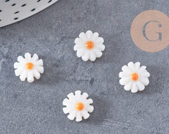 Lot De 10 Perles Breloques Pendentifs En Nacre Fleurs Gris Noir 15mm - DIY Bijoux - Neuf