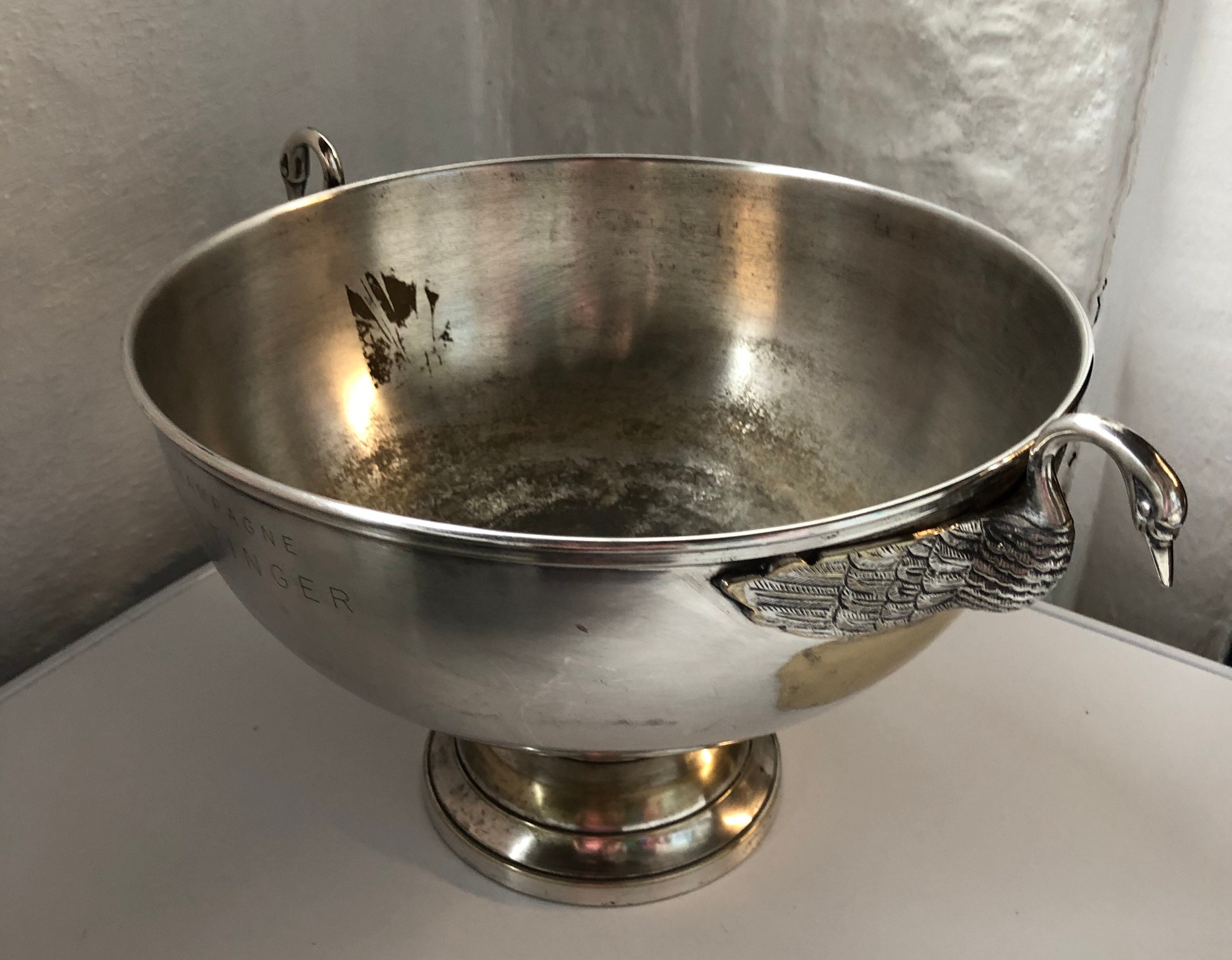 Seau à Champagne Art Déco – Taittinger, Métal Argenté Et Poignée Col De Cygne