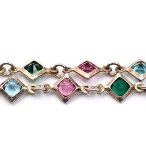 925 STERLING SILVER Colourful CZ Rhombus Links 7.5&quot; Chain Bracelet, 4.5g