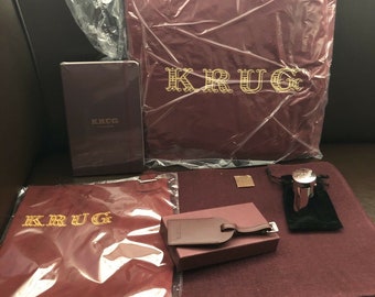 KRUG  CHAMPAGNE AFICIONADOS Goody Bag 6 Items In Krug Tote Bag Apron/Cushion/Luggage Tag/Stopper/Moleskine book