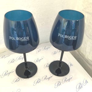 2 X POL ROGER Champagne BLUE Poolside Hot Tub Acrylic  Flutes Glasses Unboxed