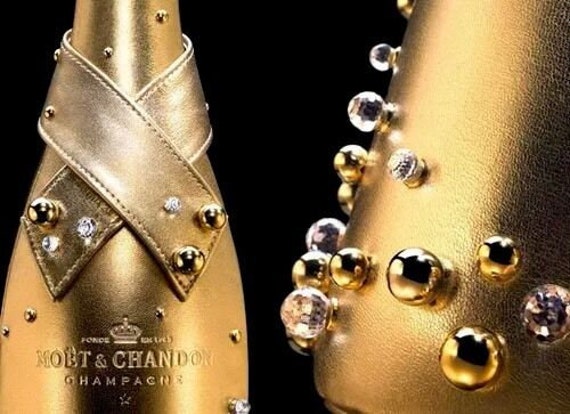 MOET CHANDON Champagne Midnight Gold Lambskin Bottle Cover MOET CHANDON Champagne Midnight Gold Lambskin Bottle Cover