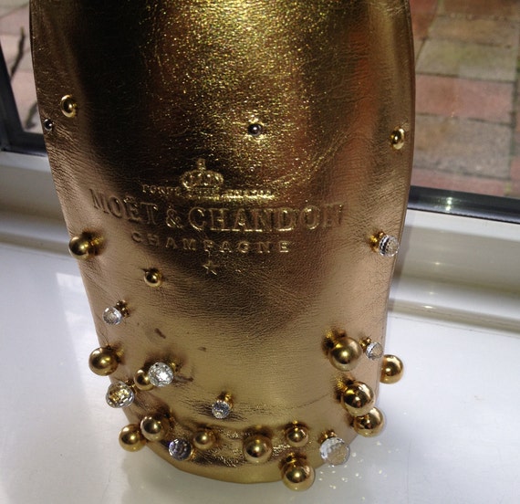 MOET CHANDON Champagne Midnight Gold Lambskin Bottle Cover MOET CHANDON Champagne Midnight Gold Lambskin Bottle Cover