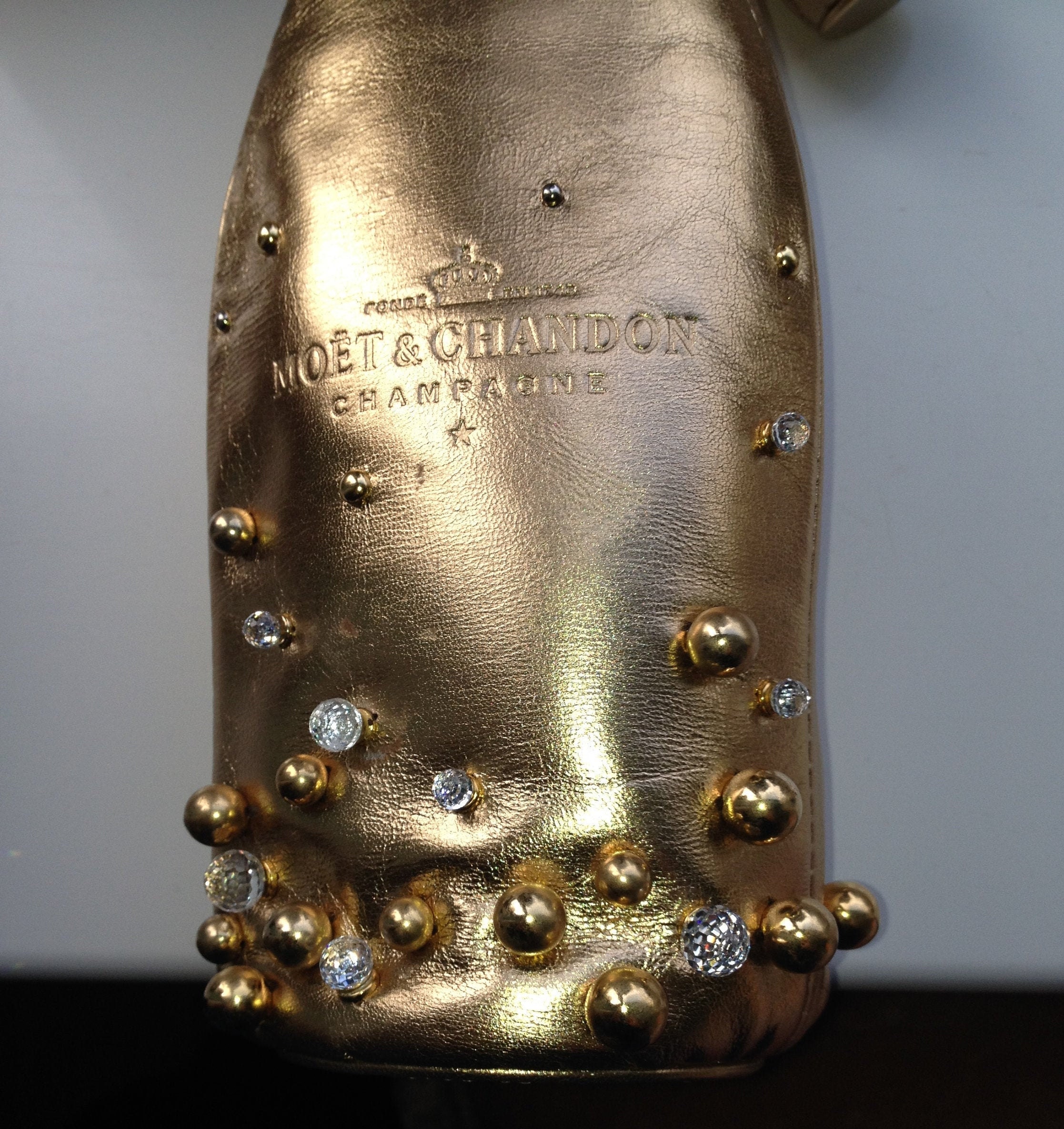 MOET CHANDON Champagne Midnight Gold Lambskin Bottle Cover