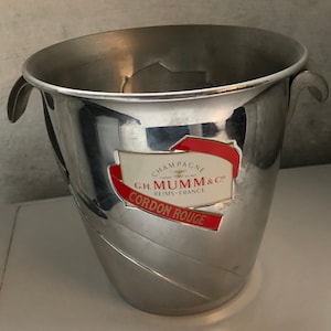MUMM CHAMPAGNE Cooler Bucket  Trademark Red and Silver Logo 1960s Heavy Aluminium USED