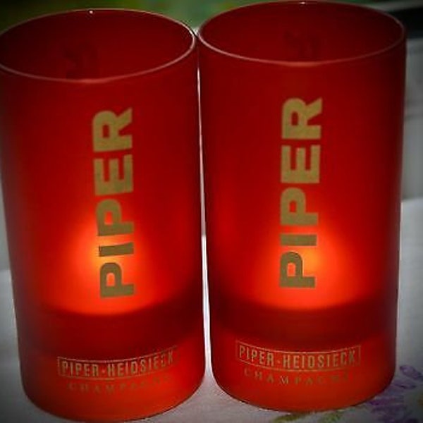 Piper Heidsieck Champagne TEALIGHT HOLDER Windlicht Bougie Red Glass UNUSED X 2