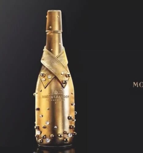 MOET CHANDON Champagne Midnight Gold Lambskin Bottle Cover
