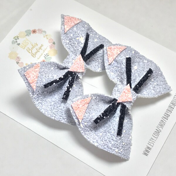 Double Trouble Kitty Bows/Hair Clip/Glitter Fabric/Cat/Set of 2