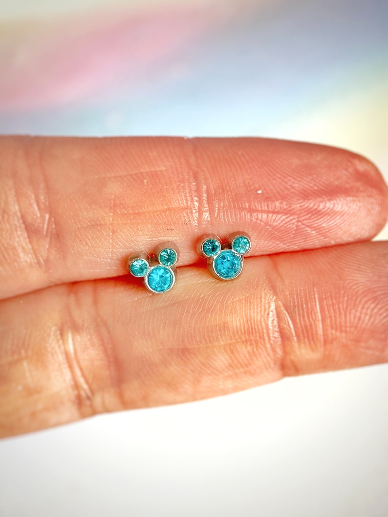 Cute Little Turqouise Gemstone Disney Mickey Mouse Inspired EarringsMickey Mouse Stud Earrings Disney Jewellery Disney Gift
