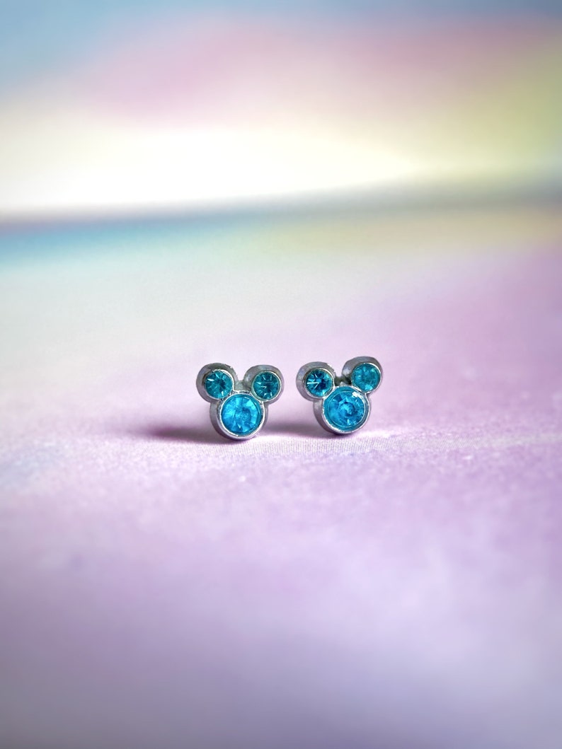 Cute Little Turqouise Gemstone Disney Mickey Mouse Inspired EarringsMickey Mouse Stud Earrings Disney Jewellery Disney Gift