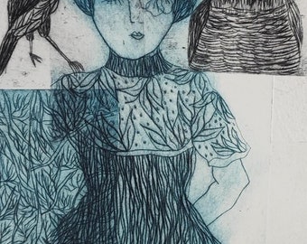original art etching drypoint  The forest 3 on 5