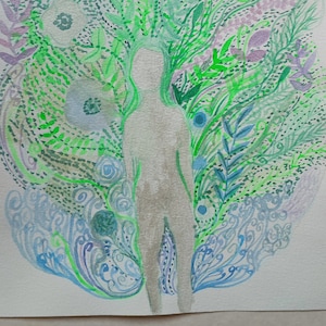 originele tekening aquarel Gaïa op bogenpapier