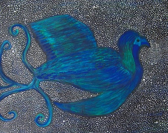 Simorgh 2 peinture originale oiseau légendaire acrylique sur papier