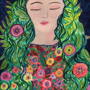 original painting watercolor on paper Flora , The Awakening goddess, Mythologie image 1