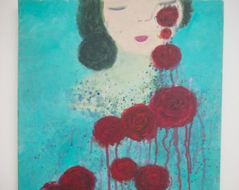 la pleureuse de roses peinture originale sur toile