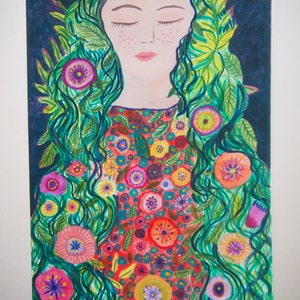 original painting watercolor on paper Flora , The Awakening goddess, Mythologie image 2