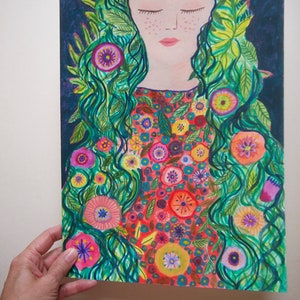 original painting watercolor on paper Flora , The Awakening goddess, Mythologie image 3