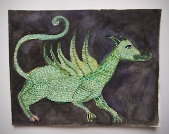 Dragon aquarelle originale