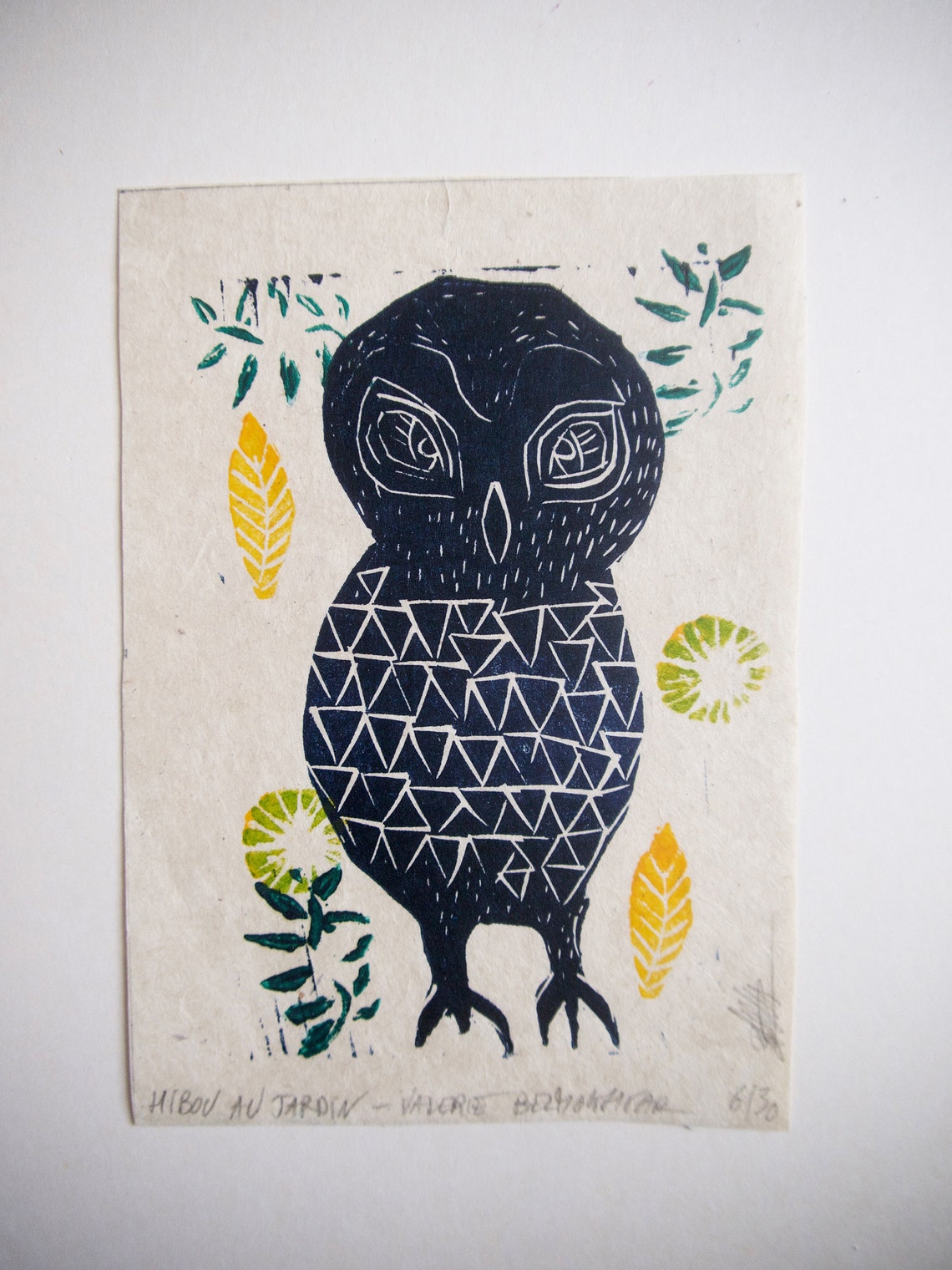 Original Linoldruck eule im Garten 6 auf 30 Etsy