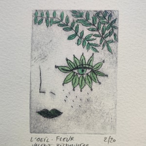 original art etching Flower eye 2 on 20