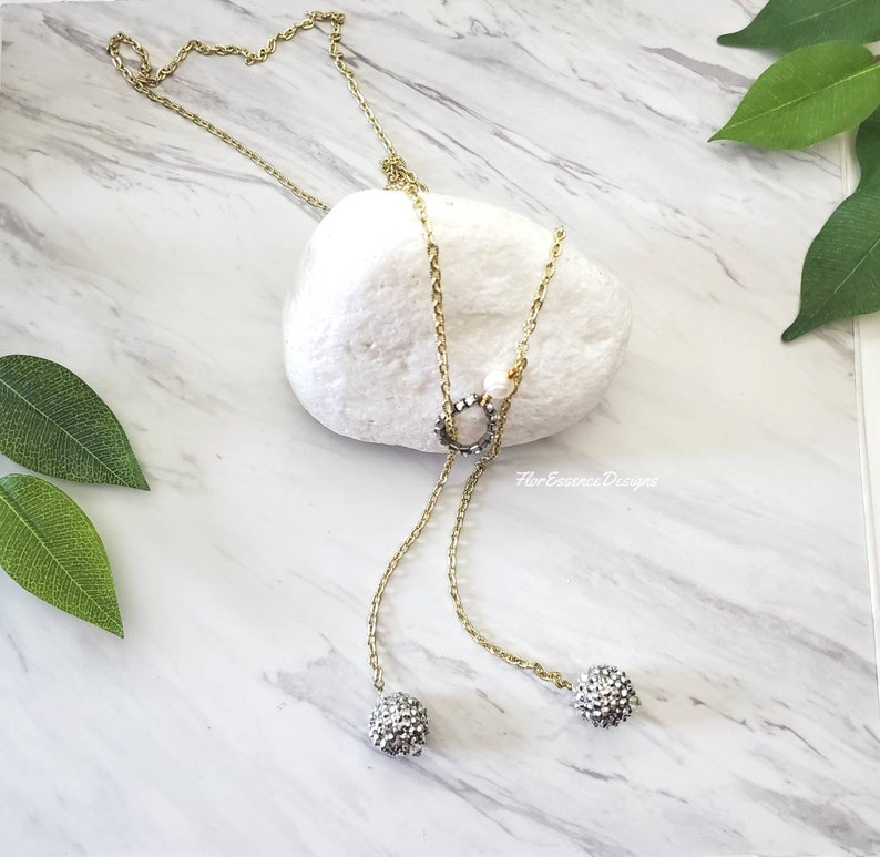 Long Gold Chain Lariat Necklace Dainty Open Necklace with Pearl Open End Y Necklace for Women Minimalist Delicate Statement Jewelry Gift