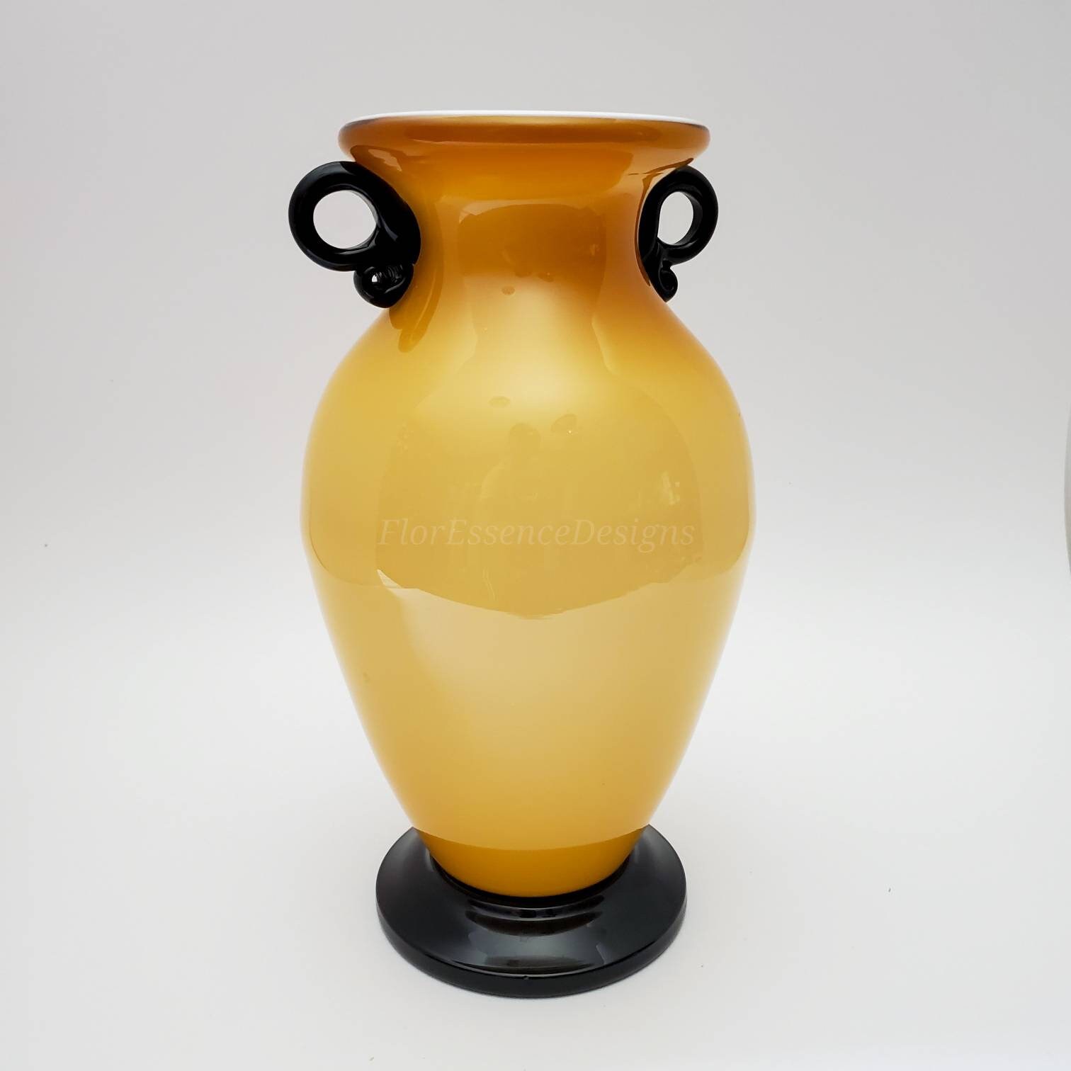 Vintage Yellow and Black Glass Vase Tall Fluted Decorative Etsy