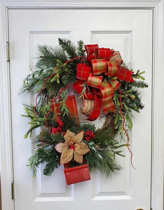Rustic Christmas Wreath for Front Door Red Christmas Door - Etsy