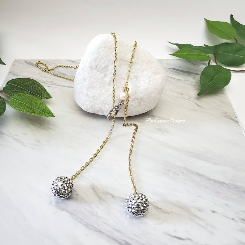 Long Gold Chain Lariat Necklace Dainty Open Necklace with Pearl Open End Y Necklace for Women Minimalist Delicate Statement Jewelry Gift