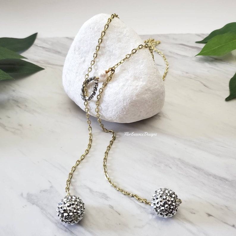 Long Gold Chain Lariat Necklace Dainty Open Necklace with Pearl Open End Y Necklace for Women Minimalist Delicate Statement Jewelry Gift