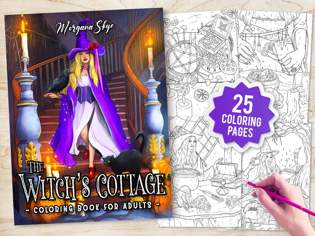 The Witch's Cottage Coloring Book for Adults - Etsy