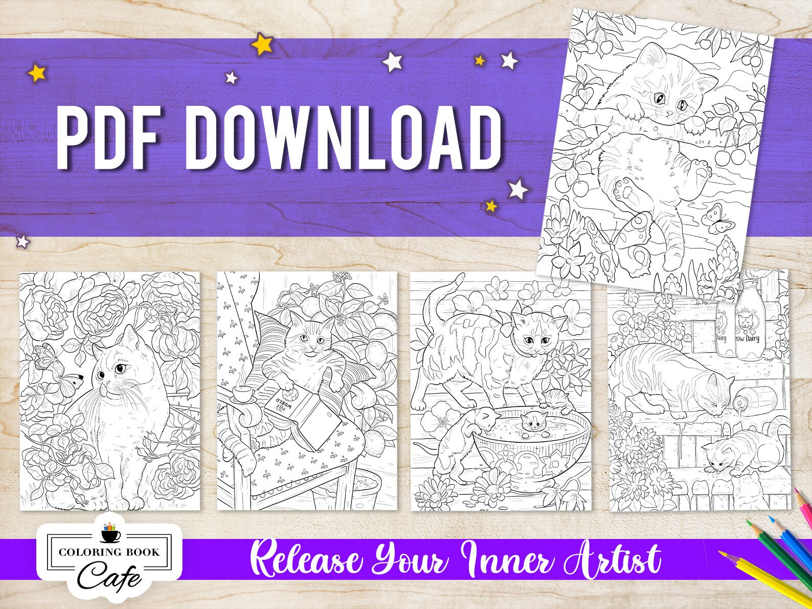 Cats and Kittens Coloring Book for Adults Etsy