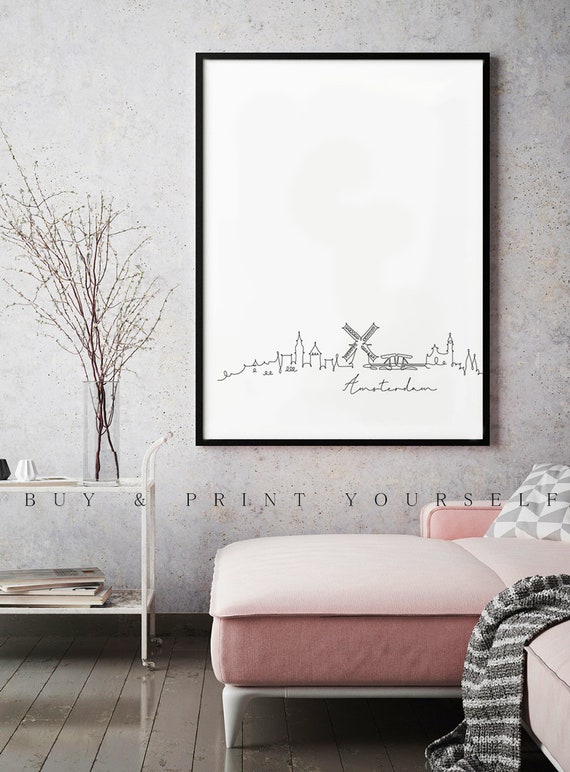 Amsterdam Skyline Wall Art Print Poster Amsterdam Cityscape Etsy