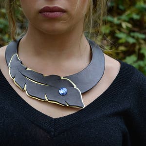 Leather Necklace, Black Necklace, Feather Necklace, Statement Necklace, Fashion Necklace, Bib Necklace, Girlfriend Gift, Stage Necklace image 6