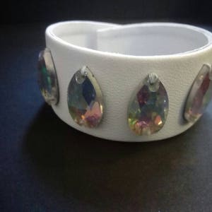 White Bracelet, Leather Bracelet, Women Bracelet, Party Bracelet, Fashion Bracelet, Designer Bracelet, Hand Jewelry, Leather Gift,