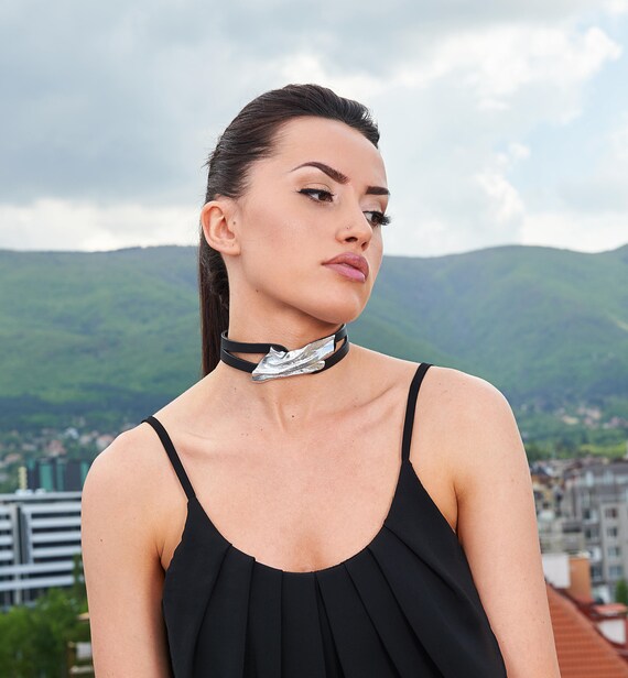 Women Choker, Leather Choker, Choker Necklace, Leather Jewelry, Handmade  Jewelry, Girlfriend Gift, Handmade Bib Necklace,futuristic Necklace 