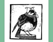 Stampa Linocut: Pettirosso invernale