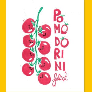 Stampa linocut: Pomodorini felici