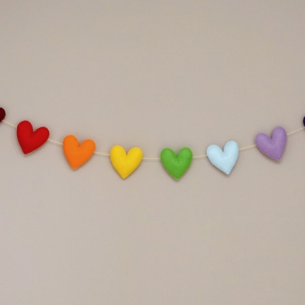 Rainbow hearts garland, heart garland, rainbow garland, rainbow felt heart garland