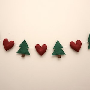 Felt Christmas garland, felt Christmas bunting, Christmas tree garland, felt hearts garland, Christmas garland, winter garland