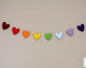 Rainbow hearts garland, heart garland, rainbow garland, rainbow felt heart garland