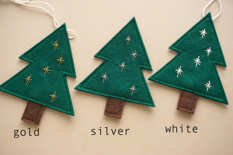 Christmas tree garland, pine tree garland, Christmas bunting, Christmas felt garland, winter garland, felt mantel garland, WHITE embroidery image 8