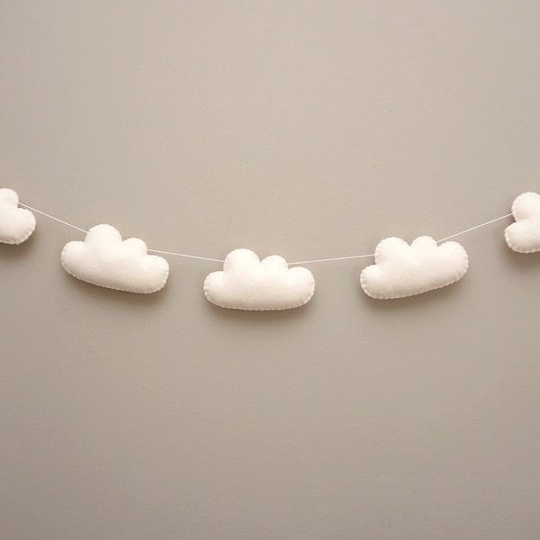 Felt cloud garland,  Natural white cloud garland, PINK cloud garland, felt cloud bunting, monochrome garland, nursery garland