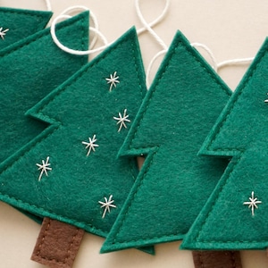 Christmas tree garland, pine tree garland, Christmas bunting, Christmas felt garland, monochrome garland, mantel garland, SILVER embroidery