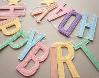 Happy birthday garland, felt birthday garland, birthday bunting, party bunting, birthday banner, pastel birthday bunting