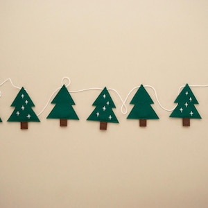 Christmas tree garland, pine tree garland, Christmas bunting, Christmas felt garland, winter garland, felt mantel garland, WHITE embroidery image 5