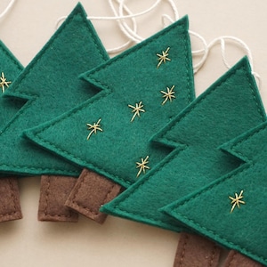 Christmas tree garland, pine tree garland, Christmas bunting, Christmas felt garland, monochrome garland, mantel garland, GOLD embroidery