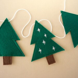 Christmas tree garland, pine tree garland, Christmas bunting, Christmas felt garland, winter garland, felt mantel garland, WHITE embroidery image 10