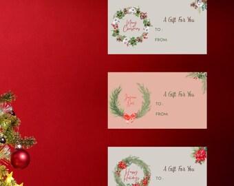 Christmas Gift Tags with Wreaths, Christmas Tags, Printable Gift Tags, Christmas Hang Tags, Retro Style Christmas Gift Tags, Christmas Gifts